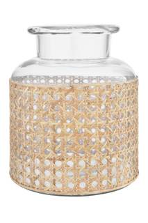 Bloomingville 8"H Glass Vase with Decorative Cane Sleeve 8” H
