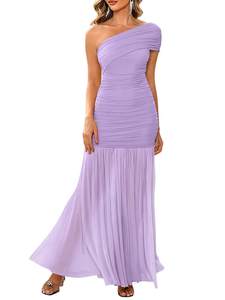 LAGSHIAN Womens Formal One Shoulder Sleeveless Evening Long Dress | Elegant Bodycon Mesh…