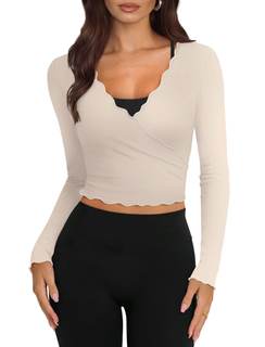 NIASHOT Pilates Outfits for Women Long Sleeve Shirts Wrap Workout Tops |…