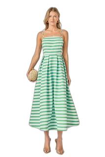 English Factory Women's Striped Midi Dress Large Powder Blue/Green