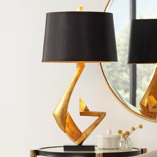Zeus 28 1/2" Tall Table Lamp Black Gold Leaf Luxury Sculptural Glam Shade | Sculpture Mid…