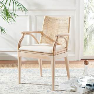 SAFAVIEH Home Collection - Gianni Natural & White Wash Solid Wood Rattan Arm Chair…