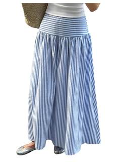 Milumia Women's Striped Maxi High Waisted Ruffle Hem Flowy A Line Skirts | Long Swing…