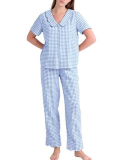 Kissonic Womens Gingham Pajama Set Soft Cotton Pjs Matching Set | Scalloped Edge Collar…
