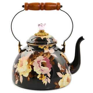 MACKENZIE-CHILDS Tea Kettle, 3 Quarts, Wild Rose Brown | Hand-applied design, made from…