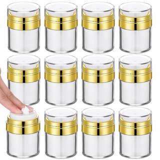 12PCS 1oz Gold Travel Jars for Creams, 30ml Airless Pump Jars Refillable Travel Bottles…