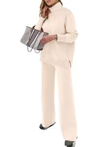 ANRABESS Womens 2 Piece Outfits Turtleneck Matching Lounge Set Sweater Top Wide Leg Pants…