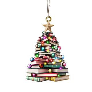 2D Flat Christmas Book Tree Ornament, Book Lover Gift, Bookworm Gifts, Book Christmas…