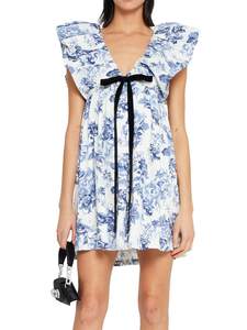 Women's Floral Mini Dress Ruffle Sleeve V Neck Bow Tie Babydoll Dress | Lightweight feel…