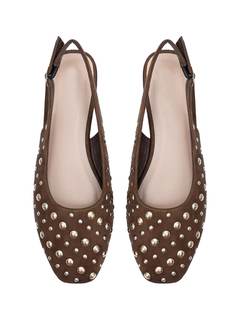 BEAUDRM Women's Studded Slingback Flats Closed Toe Low Heel Ballet Flats Casual Party Cap…