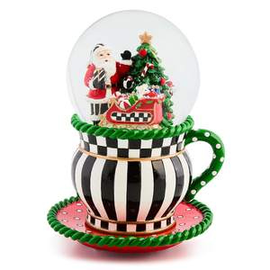 MACKENZIE CHILDS Snow Globe, Christmas Decor for Living Room, Check It Out Teacup