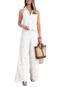 2 Piece Sets for Women Summer Tank Crop Top with Wide Leg Pants Two Piece Lounge Set for…
