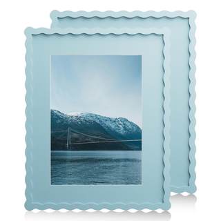 11x14 Wavy Picture Frame With Mat For 8x10, Wavy Edge Wooden Picture Frame with Real…