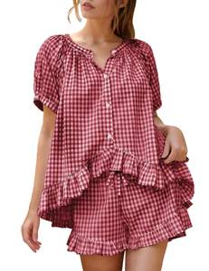 Flygo Cotton Pajamas for Women Gingham Set Lounge Sets | 100% Cotton, Plaid, Babydoll…