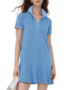 Flygo Womens Polo Dress Summer Short Sleeve Ruffle T Shirt Dress | V Neck Lapel Henley…
