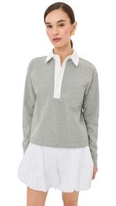 LE BOP Women's Hayley Cropped Polo Large Heather Grey