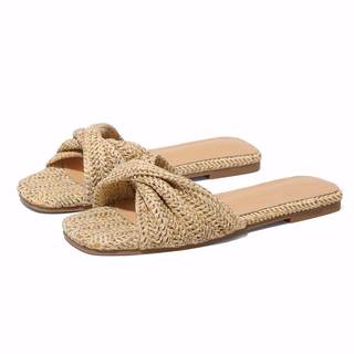 EQAUDES Raffia Flat Sandals for Women Straw Woven Braided Twist Slip On Slides - Summer…