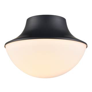 Modern Industrial Semi-Flush Ceiling Light, Matte Black | Metal Round Bowl Milk Glass…