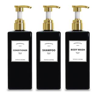 Black Shampoo Bottles with Gold Pump YACEYACE 16.9oz Set of 3 | Shampoo and Conditioner…