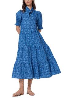 D-Sun Women Floral V-Neck Maxi Dress Button Down Printed Short Puff Sleeve Tiered…