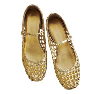 Woven Mesh Ballet Flats for Women Square Toe Mary Jane Flats Buckle Strap Flat Shoes…