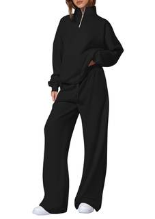 PRETTYGARDEN Womens 2 Piece Outfits Matching Lounge Sets | Drop Shoulder,Quarter Zip…