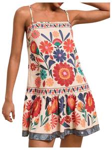 RoseSeek Women's Floral Boho Flowy Mini Cami Dress Ruffle Hem Tank Dresses | Spaghetti…