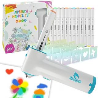 Air Brush Marker Sprayer Set for Kids w 12 Washable Markers & 20 Stencils | Creative…