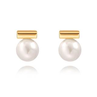 18K Gold Love Knot Stud Earrings for Women Statement Button Pearl Stud Earrings…