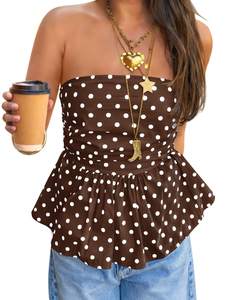 Tankaneo Womens Strapless Polka Dot Tube Tops Cute Summer Peplum Y2K Top | Going Out…