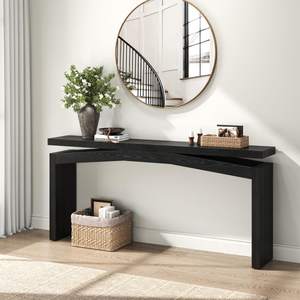 Epecoya 63-Inch Black Console Tables for Entryway Mid Century | Wooden Sofa Table Behind…