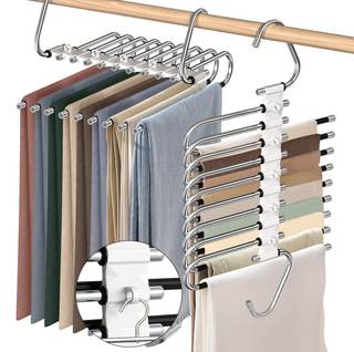 9 Layers Pants Hangers Space Saving Non-Slip Closet Organizer 2 Pack | Metal Space Saving…