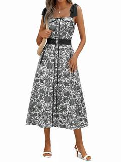 Wenrine Womens Summer Floral Midi Dress Casual Tie Strap Boho Sundress | Sleeveless…