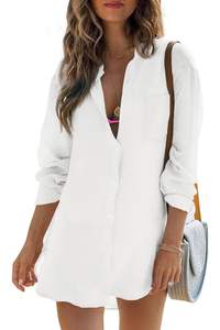 Womens Beach Cover Up Long Sleeve Button Down Swimsuit Bikini Coverup Shirt | Summer…