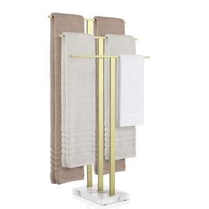 KES 3-Tier Freestanding Towel Rack with Marble Base, 36" Tall, Brushed Gold | Weighted…