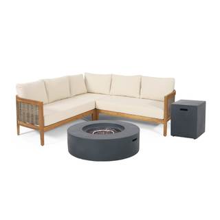 Christopher Knight Home Burchett Outdoor 5 Seater Sectional Sofa Chat Set with Fire Pit…