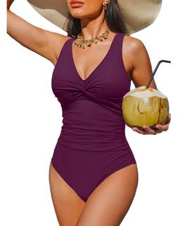 Women's Tummy Control One Piece Swimsuit Push Up Full Coverage Bathing Suit | V-Neck…