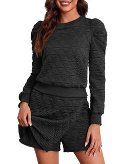 Fisoew Women's 2 Piece Lounge Wear Set Long Sleeve Argyle Sweatshirts and Wrap Skorts…