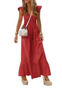 PRETTYGARDEN Women's Summer Smocked Maxi Sun Dresses | Cap Sleeve V Neck, Fit and Flare…