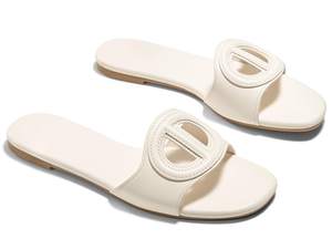 Coutgo Women's Open Toe Leather Summer Slide Sandals 8 Beige