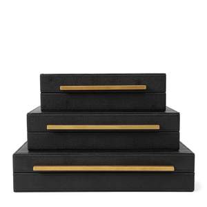 Kingflux Faux Black Shagreen Leather Set of 3 Pcs Decorative Boxes, Storage Boxes Jewelry…