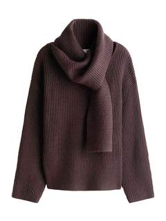 KEOMUD Women Ribbed Knit Sweater Pullover with One Piece Scarf Loose Fit Long Sleeve…