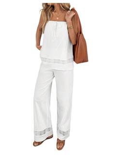 MakeMeChic 2 Piece Sets for Women Outfit Summer Vacation Lace Matching Set | Wide Leg…