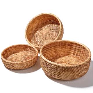 Rattan Bread Basket Set 3, Handwoven Serving Bowls | Honey brown, round wicker, fruit…