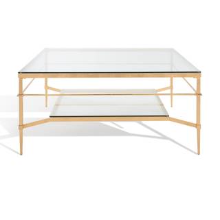 SAFAVIEH Furniture - Mieka Cocktail Table - Gold & Glass - Iron - Glam Gold Leaf Design…