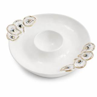 Mud Pie Oyster Chip And Dip Bowl Set, 2x10.5 | Chip and Dip Bowl