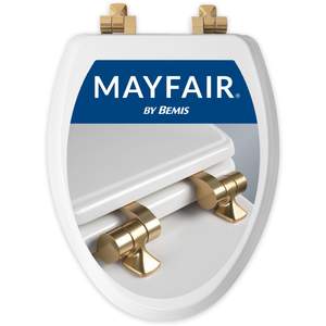 Mayfair Bennett Toilet Seat with Brushed Gold Hinges, Slow Close Wood Seat, Secure Metal…