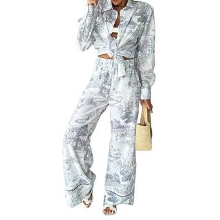 Women's Summer Print Two Piece Pajama Set Short Sleeve Outfits Button Down Tops…