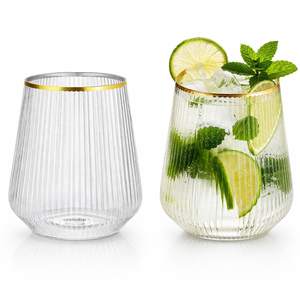 40 Pack 12oz Ribbed Gold Rim Disposable Wine Glasses, Plastic Cocktail Cup | Oojami…