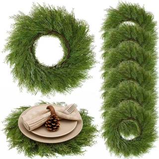 Christmas Placemats Set of 6 Round Greenery Place Mats Xmas Circular Artificial Wreath…